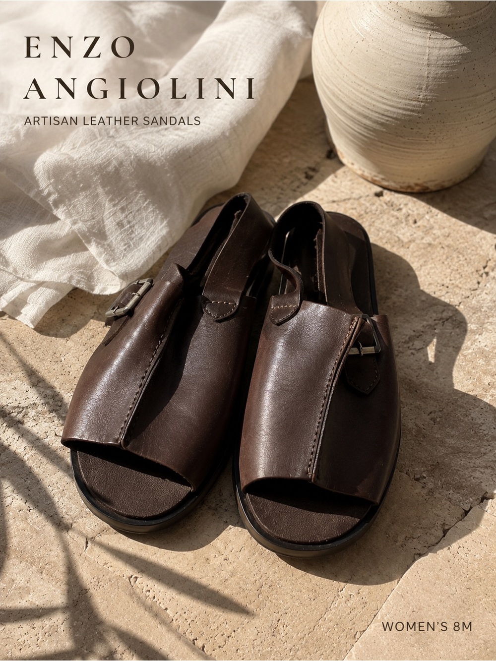 Enzo Angiolini Dark Brown Artisan Leather Fisherman Sandals Size 8